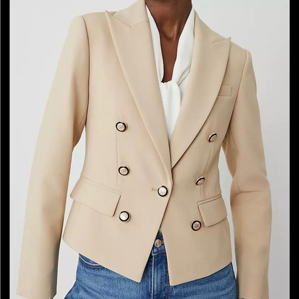 Ann Taylor Light Tan Double-Breasted Blazer